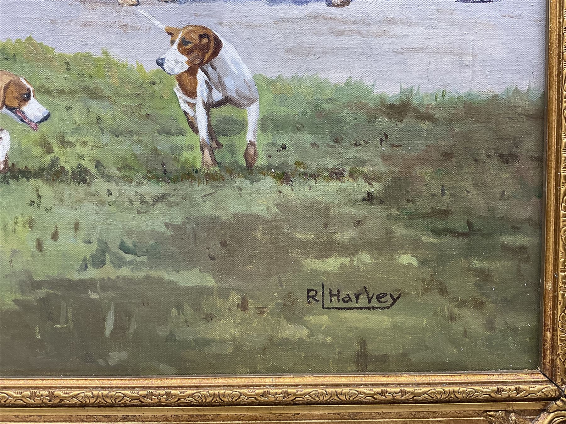 Reginald Llewellyn Harvey (British 1888-1973): 'Arriving at the Meet', oil on canvas signed, titled on label verso 49cm x 74cm 