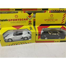 Shell/Maisto - twenty five 1:43 scale die cast cars comprising eighteen Shell and seven Maisto ‘Supercar Collection’ models with further 1:24 scale Maisto McLaren F1 model; all boxed (26) 