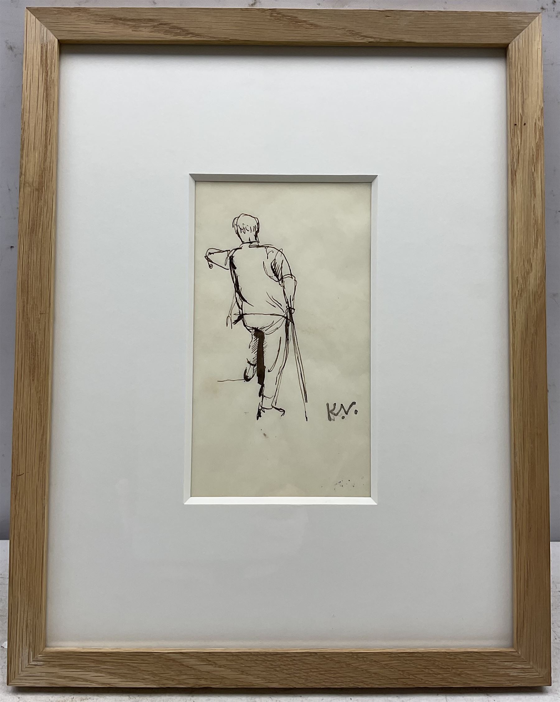 John Keith Vaughan (British 1912-1977): 'Standing Figure', ink sketch c.1941 with studio stamp 18.5cm x 10.5cm