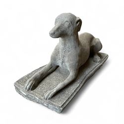 Cast Stone Laying Greyhound on rectangular plinth,