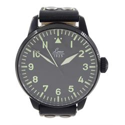 Laco Pilot gentleman's black stainless steel automatic wristwatch, black dial with luminou...
