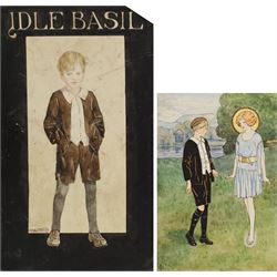 Carrie Solomon (British early 20th century): 'Idle Basil' and Young Boy and Girl, two watercolour illustrations, one signed and dated '16, the other signed with monogram 31cm x 18cm and 21cm x 14cm (2) (unframed)