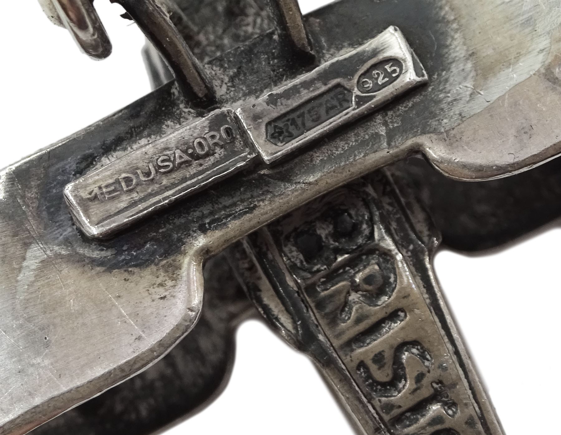 Collection of silver miniatures including a WWI fighter aeroplane the underside of the body engraved 'Bristol' by Italian Medusa Oro 925, gramophone, spinning wheel by S M C, London import marks 1982, sewing machine and chair, all stamped 925 or hallmarked and a silver filled otter by Country Artists