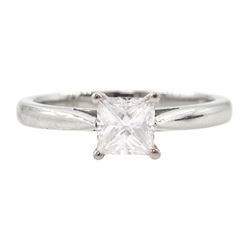 Platinum single stone princess cut diamond ring, hallmarked, diamond approx 0.60 carat