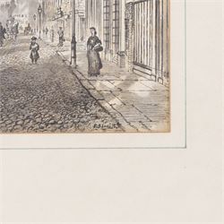 Frederick Schultz Smith (Hull 1860-1925): 'View of Saville Street' and 'View of Osborne Street & Freemans Hall' Hull, two monochrome watercolours and ink signed, titled verso 12cm x 17cm (2)