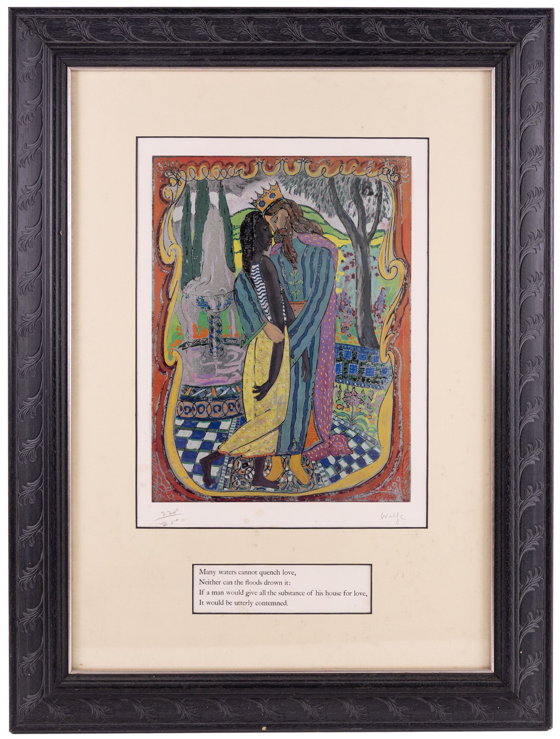 Edward Harris Wolfe (South African 1897-1982): 'Song of Songs', set of twelve limited edition lithographs on silvered paper each signed and numbered 228/250 in pencil, 36cm x 26cm, in matching frames (12)