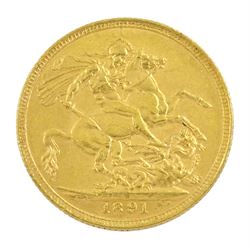 Queen Victoria 1891 gold full sovereign coin, Sydney mint