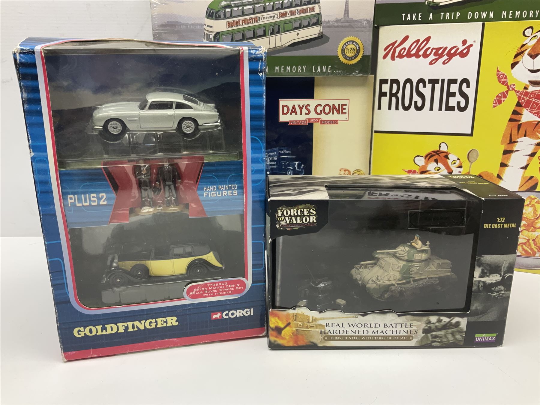 Thirty-eight modern die-cast models/sets  including Corgi and Lledo 1:76 scale Trackside vehicles; Unimax, Atlas and other tanks; TV & film related; advertising and promotional; QEII 80th Birthday etc; all but one boxed (38)