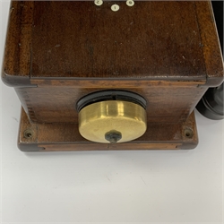Railway signal line telephone, in mahogany case with Ericsson bakelite receiver H34.5cm