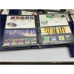 Mostly Great British first day covers, some with special postmarks, from the 1960s to the early 2000s and a small number of Queen Elizabeth II usable postage stamps, housed in eleven ring binder folders