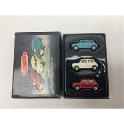 Over forty 1:76 scale die-cast models of cars and commercial vehicles; some boxed; and eight small scale models of motorcycles; all unboxed