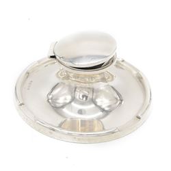 Early 20th century silver mounted capstan inkwell, of typical circular form, hallmarked A & J Zimmerman Ltd, Birmingham 1914, D17.5cm, H7cm