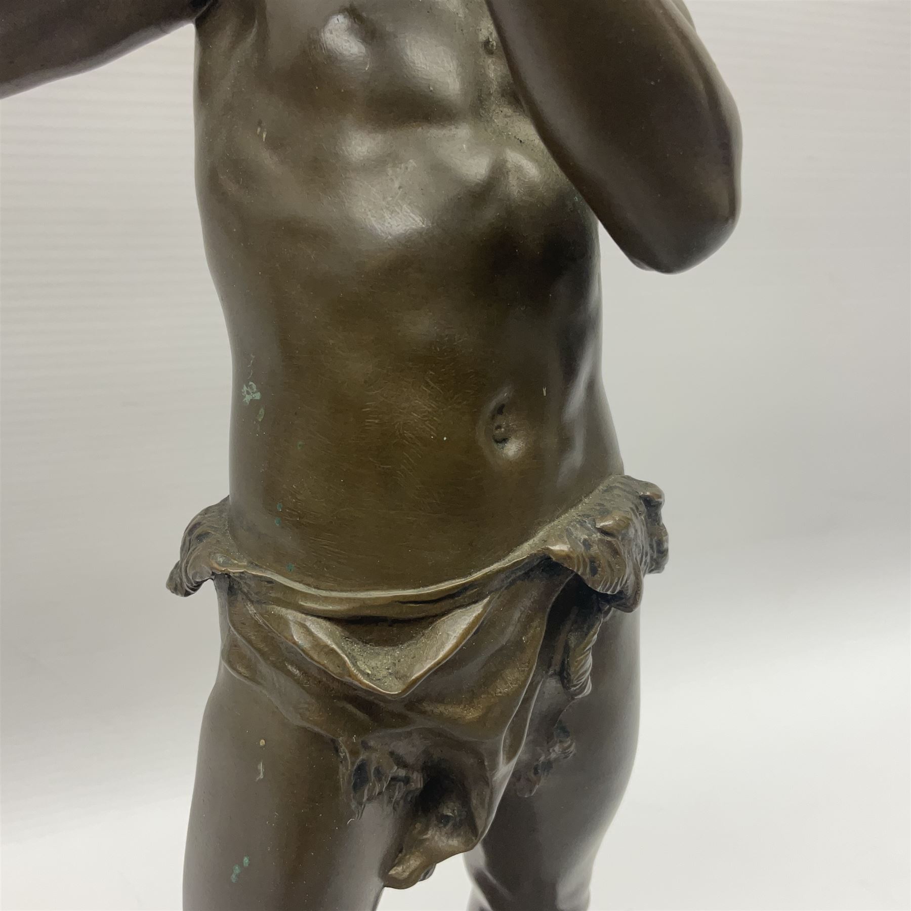 After Felix Carpentier, Improvisateur; bronzed figure of a man playing the flute, marked Felix Charpentier, H35