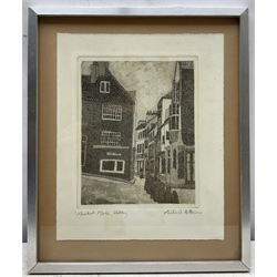 Michael Atkin (Scarborough 1952-): 'Castle by the Sea', 'Scarborough', 'Grand Hotel', and 'Market Place - Whitby', set four etchings with aquatint signed and titled in pencil 18cm x 14cm (4)