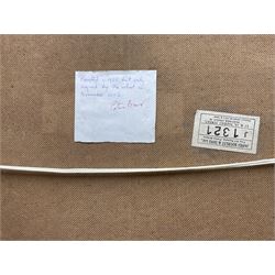 Peter Brook (Northern British 1927-2009): Telegraph Wires at the Road Junction, oil on board signed, dated by the artist c1955 on hand written verso 75cm x 50cm
Provenance: West Yorkshire dec'd estate; the deceased was good friends with the artist.