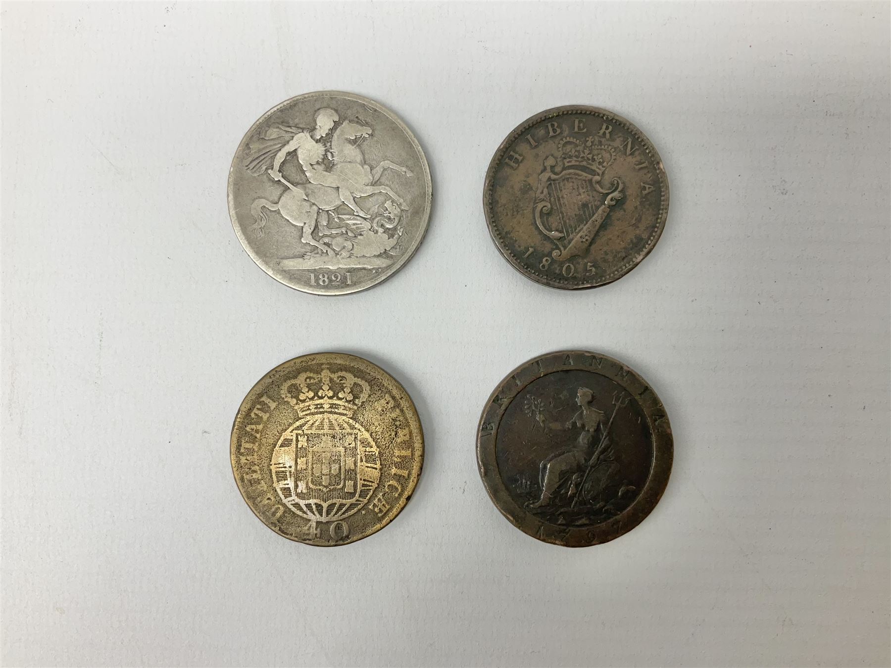 Great British and World coins, including George IIII 1821 crown, Queen Victoria 1887 shilling, various silver threepence pieces, George III 1805 Irish penny, pre-Euro coinage etc