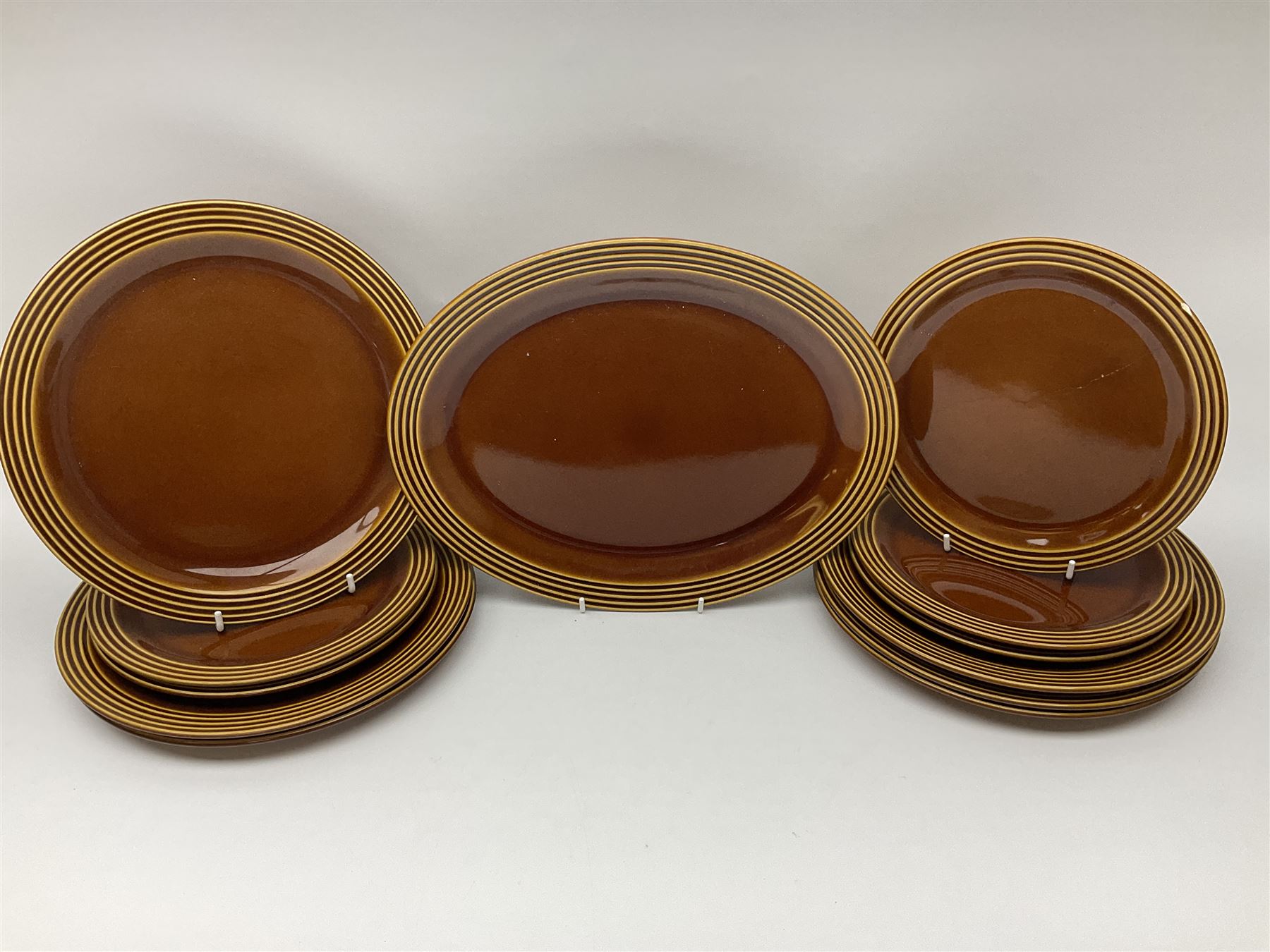 Hornsea Heirloom pattern coffee service for six, comprising of coffee pot, covered sucrier, milk jug, hot water jug, dessert plates, side plates, dinner plates, jug, salt and pepper shakers and serving platter 