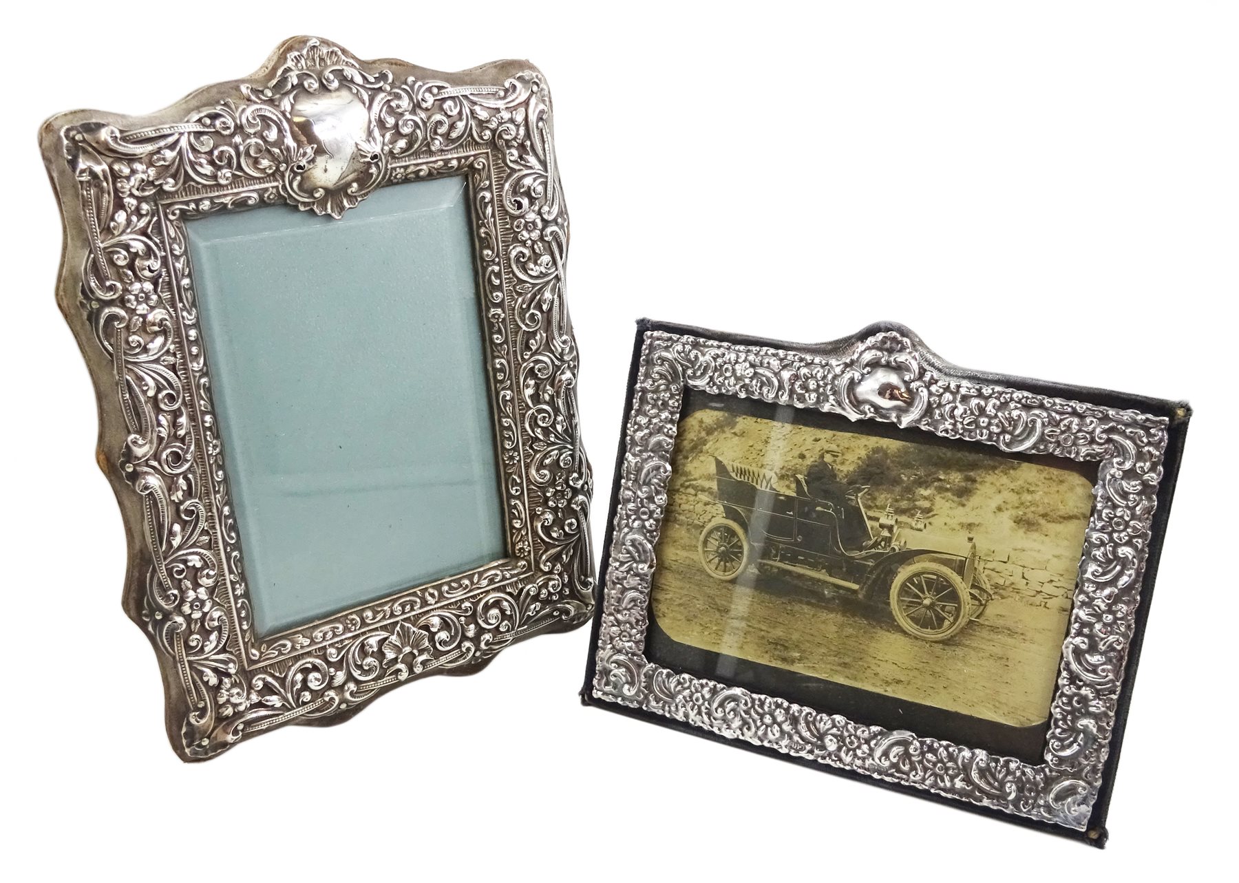 Victorian silver photograph frame embossed decoration by Henry Matthews 1900 and one other