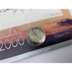 Coins including Royal Mint 2000 'Time Capsule', various five pound coins, commemorative crowns etc