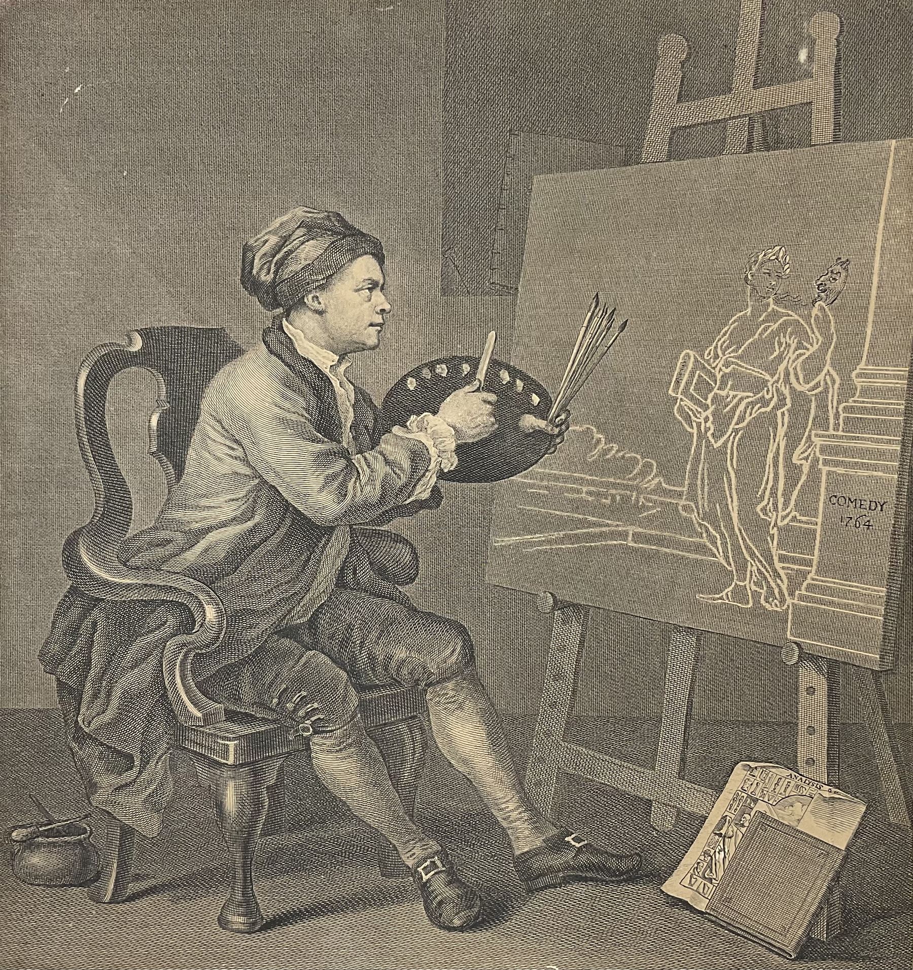 After William Hogarth (British 1697-1794): 'Hogarth Painting the Comic Muse', etching and engraving, Heath 1822 edition 40cm x 36cm (unframed)