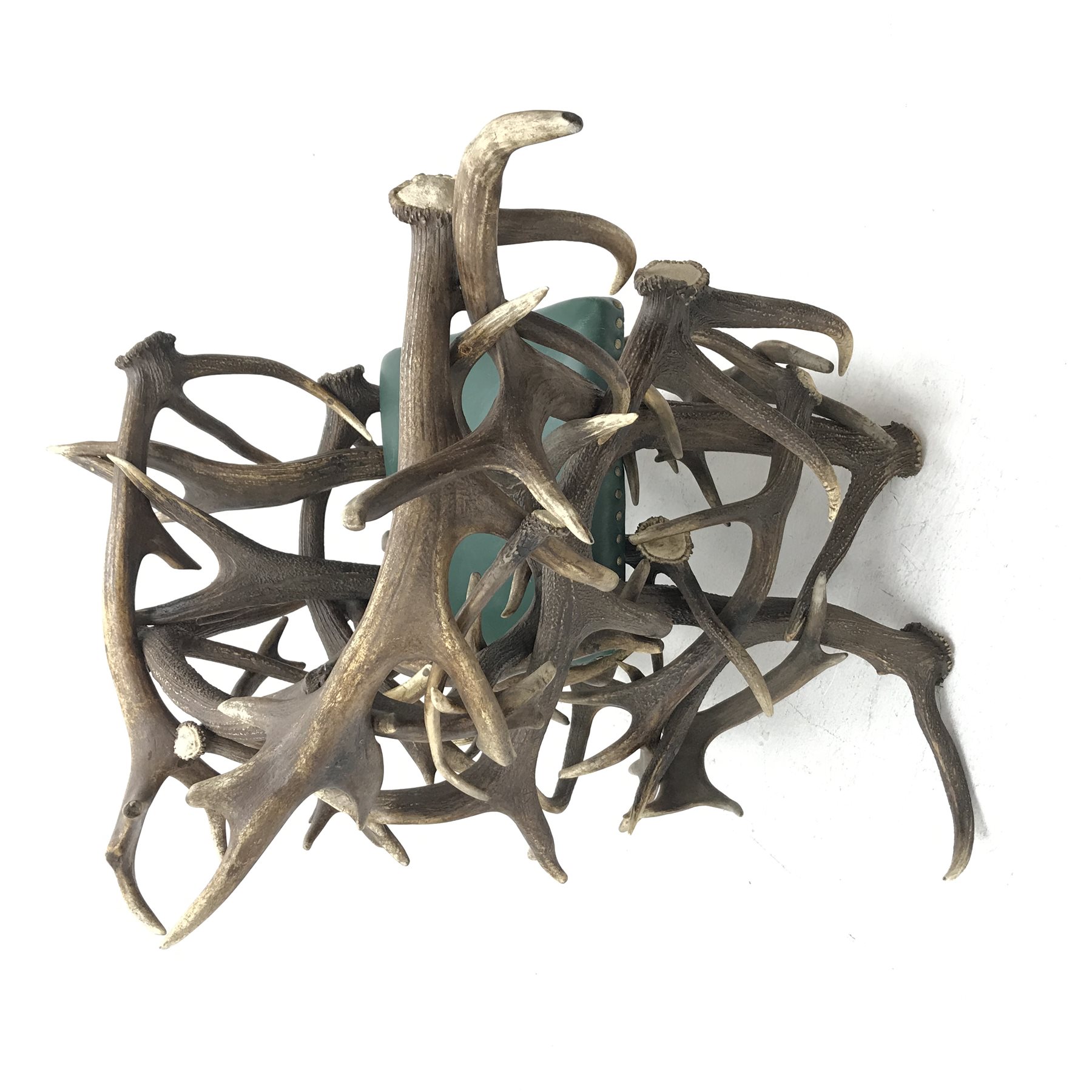 Red Deer Antler armchair,  constructed from entwined Antlers, over a leather upholstered studwork seat, W133cm, H100cm x D115cm 
