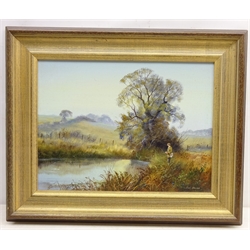  Fishing by the River, oil on canvas signed by Bill Haines (British 1943-) 29cm x 39cm  