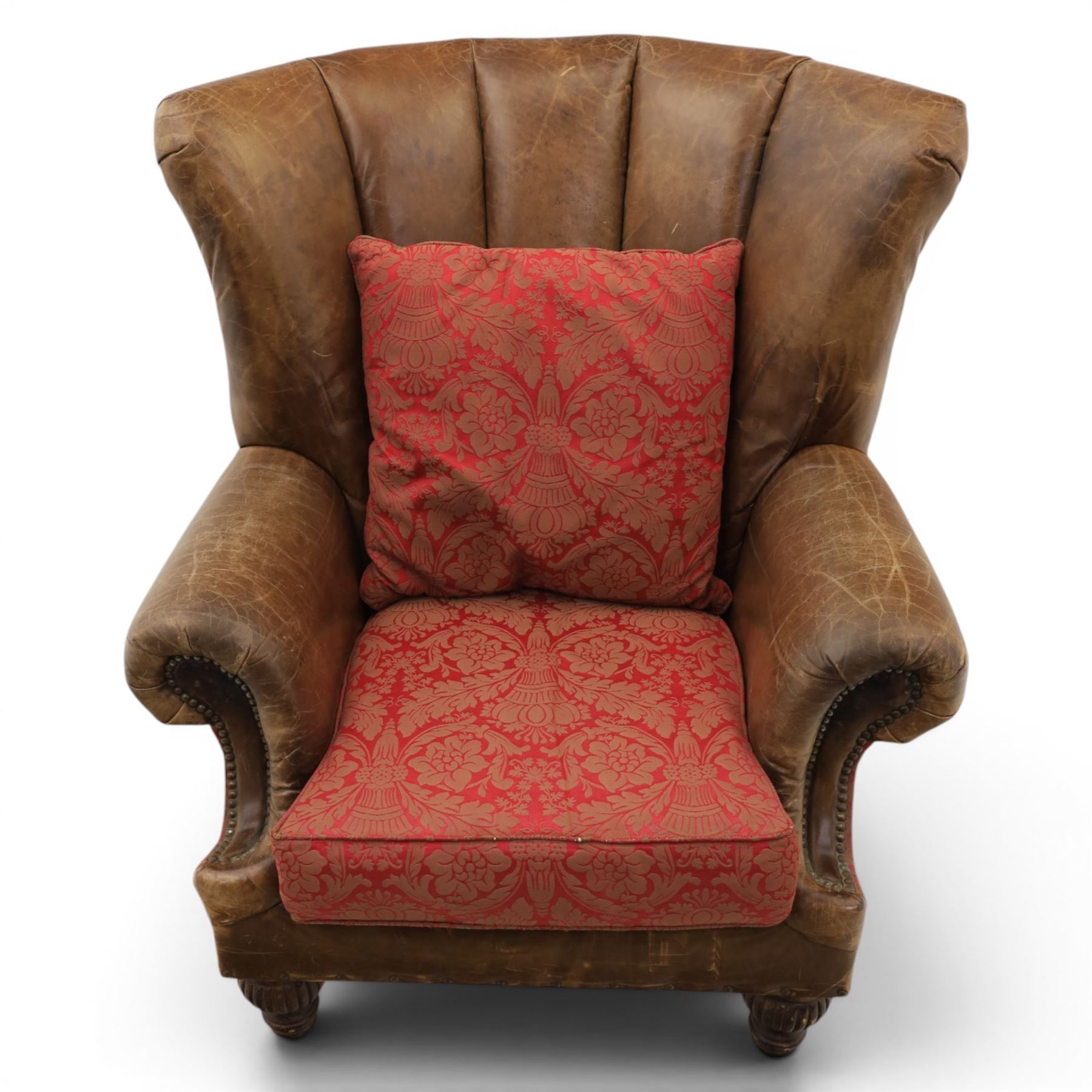 Paul Roberts - Georgian design fan-back leather armchair with fabric seat