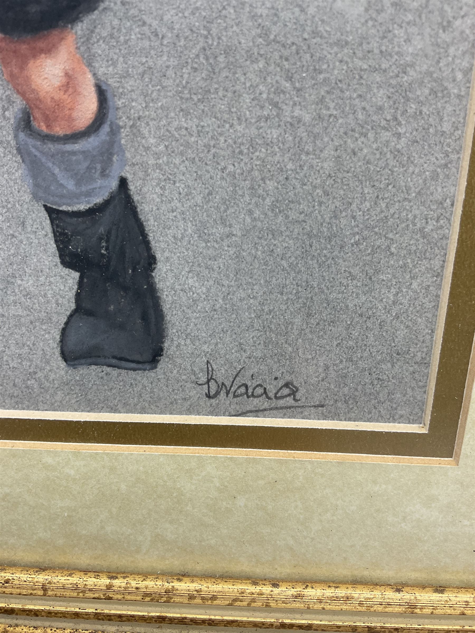 Brian Shields 'Braaq' (Northern British 1951-1997): Self Portrait as a Young Boy with Native American Headdress, pastel signed 24cm x 16cm