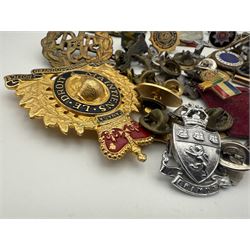 Collection of military and similar enamel badges, pin badges, cloth badges and brasses