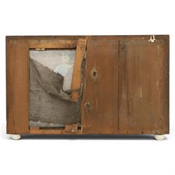 19th century brass and simulated rosewood mirror, with ceramic finials