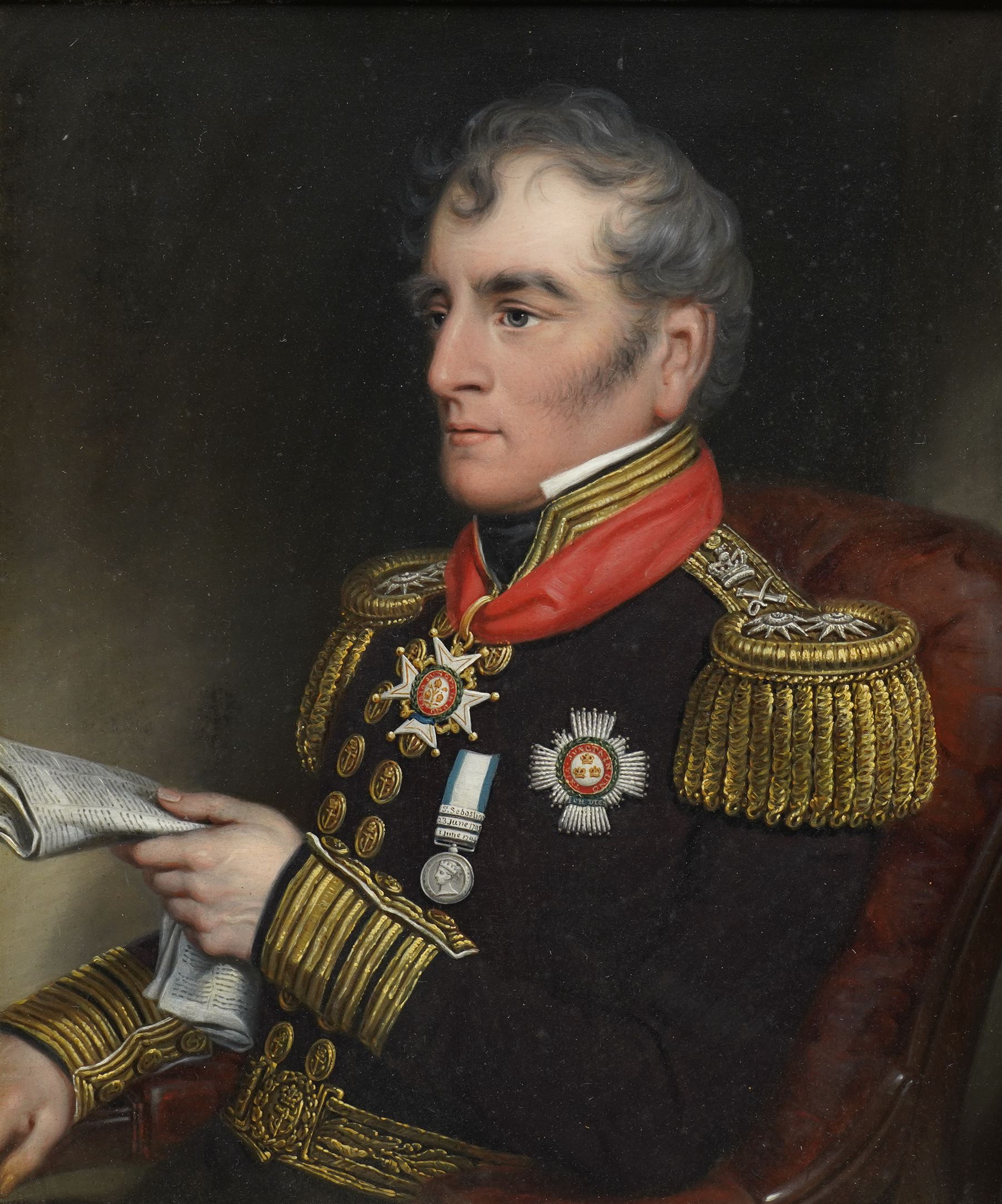 Circle of Sir George Hayter (British 1792-1871): 'Portrait of Vice Admiral Sir Francis Mason' in Naval Uniform, oil on panel unsigned, titled on label verso 38.5cm x 32cm
Notes: Vice Admiral Sir Francis Mason is depicted in full-dress naval uniform, bearing the star and sash of a Knight Commander of the Order of the Bath. A veteran of the Napoleonic Wars and lifelong Royal Navy officer, Mason served with distinction, rising to Vice Admiral and receiving one of Britain’s highest military honours.
