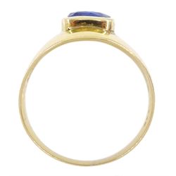 14ct gold single stone cushion cut sapphire ring, stamped 585, sapphire approx 2.20 carat