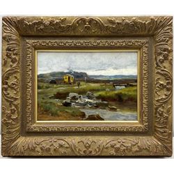 English School (Early 20th century): Gypsy Caravan near an Upland Stream, oil on panel unsigned 19cm x 27cm