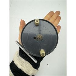 D. Slater, Newark, wood, alloy and brass star-back centre pin reel,  together with three other wooden/alloy reels including Edge Elite, Milbro Pelican and one other 