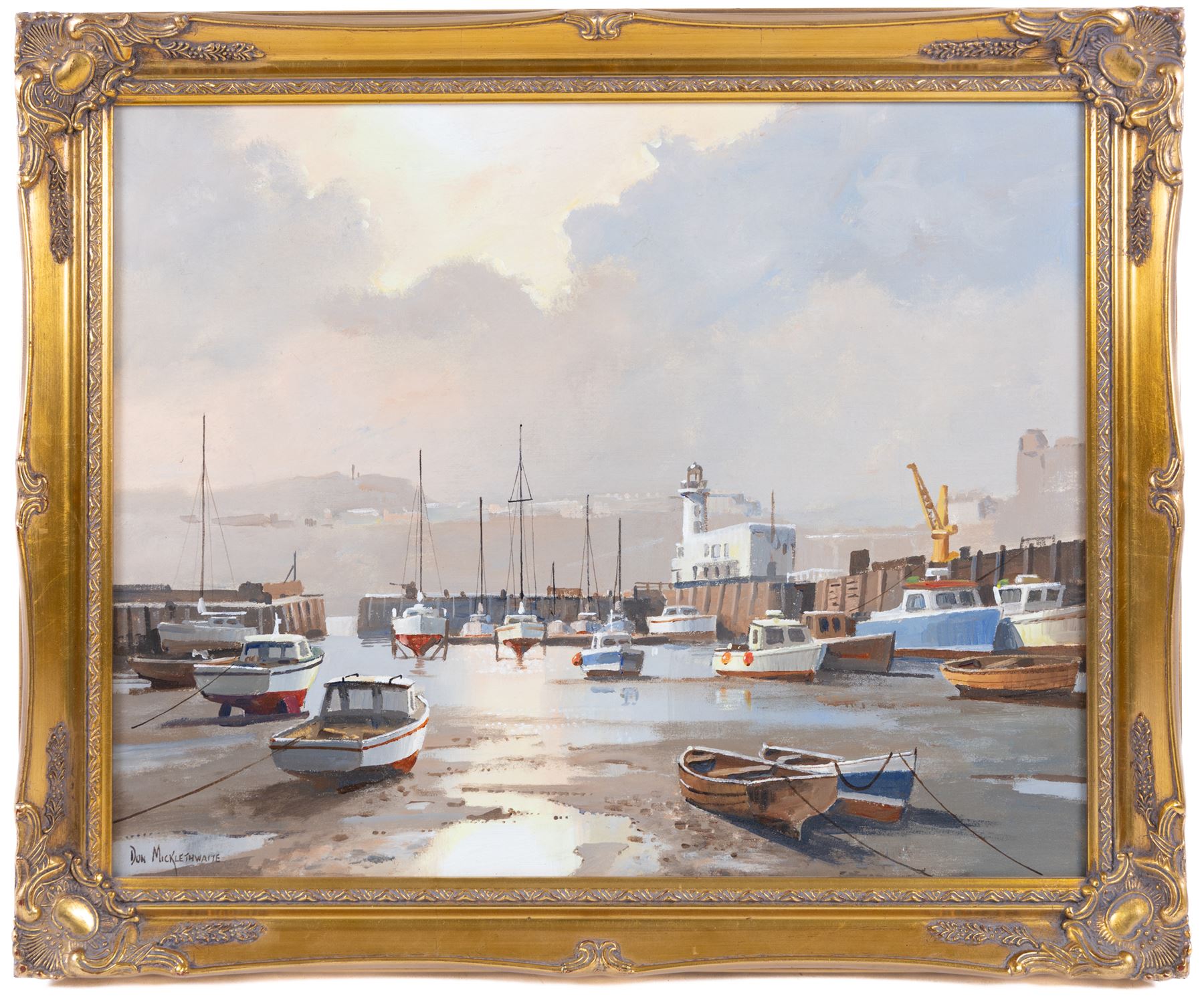 Don Micklethwaite (British 1936-): Scarborough Outer Harbour, oil on board signed 40cm x 50cm 