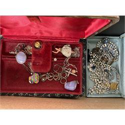 Silver jewellery including lace agate ring and engraved cross pendant, a collection of costume jewellery including brooches, beaded necklaces, pendant necklaces, earrings, Citizen Eco-Drive  wristwatch and others and a United Nations Service medal
