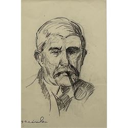 Theophile Alexandre Steinlen (French 1859-1923): Portrait of a Man with a Pipe, pencil artist's signature stamp 21cm x 14cm