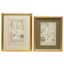 John Ogilby (British 1600-1676): 'The Road from Welshpool Com Montgomery to Carnarvan in North Wales', late 17th century engraved strip map with hand-colouring pub. c.1675, 35cm x 45cm; Emanuel Bowen (British 1694-1767) and John Owen (British 18th century): Lincoln to Kingston-Upon-Hull and Royston to Huntingdon, pair early 18th century engraved road strip maps with hand-colouring including the Arms of Kingston-Upon-Hull and Huntingdon, pub. Britannia Depicta; or, Ogilby Improv’d c.1720, 18cm x 12cm (3)