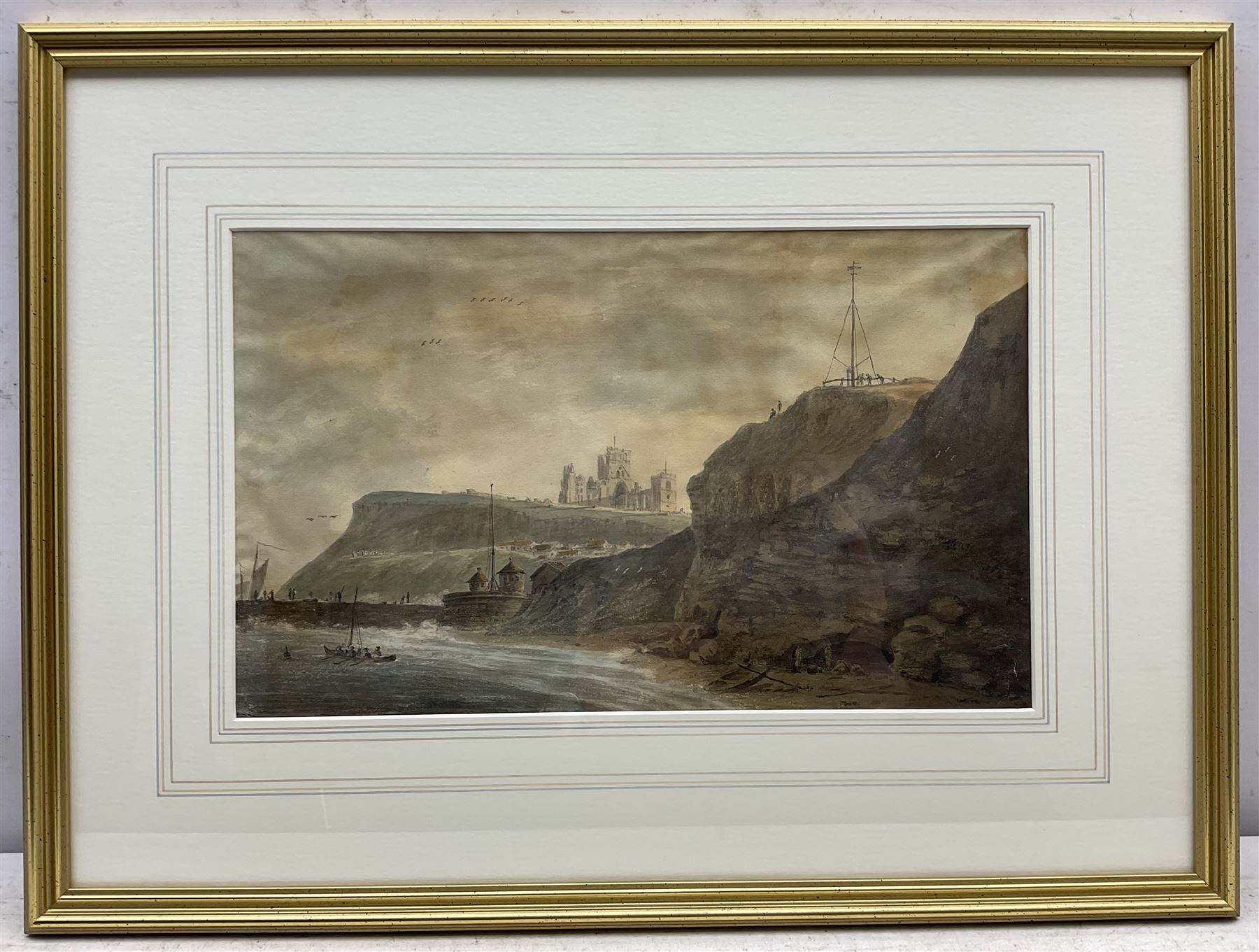Amos Green (British 1735-1807): Whitby Abbey and Battery Parade from Whitby Sands, watercolour and pencil c.1790 unsigned 23.5cm x 39cm
