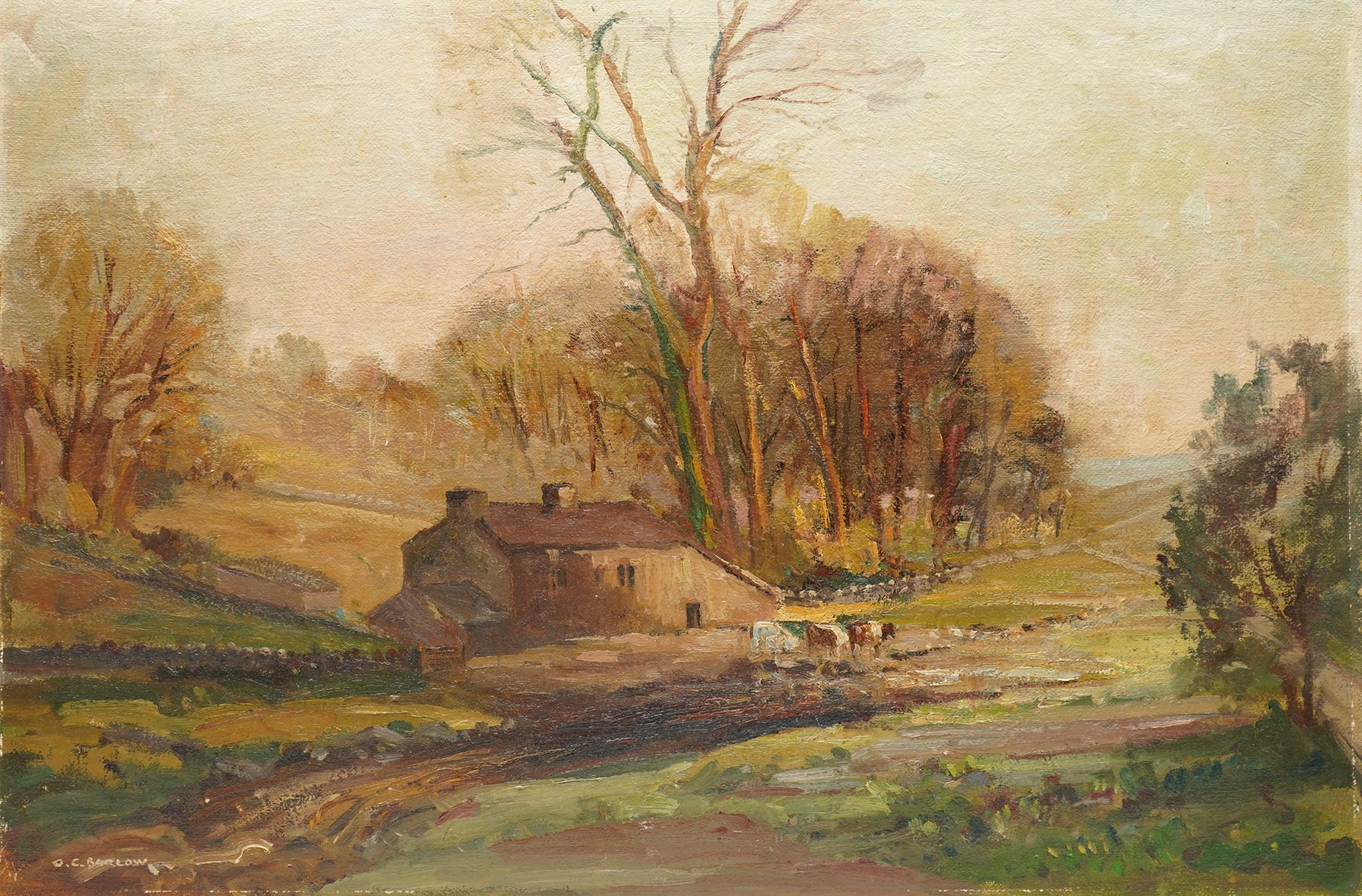 Gordon Clifford Barlow (British 1913-2005): 'Upper Wharfedale', oil on board signed, titled on artist's label verso 51cm x 76cm (unframed)