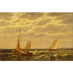  Abraham Hulk Snr. (Dutch 1813-1897): Fishing Boats in Open Water, 17cm x 25cm  