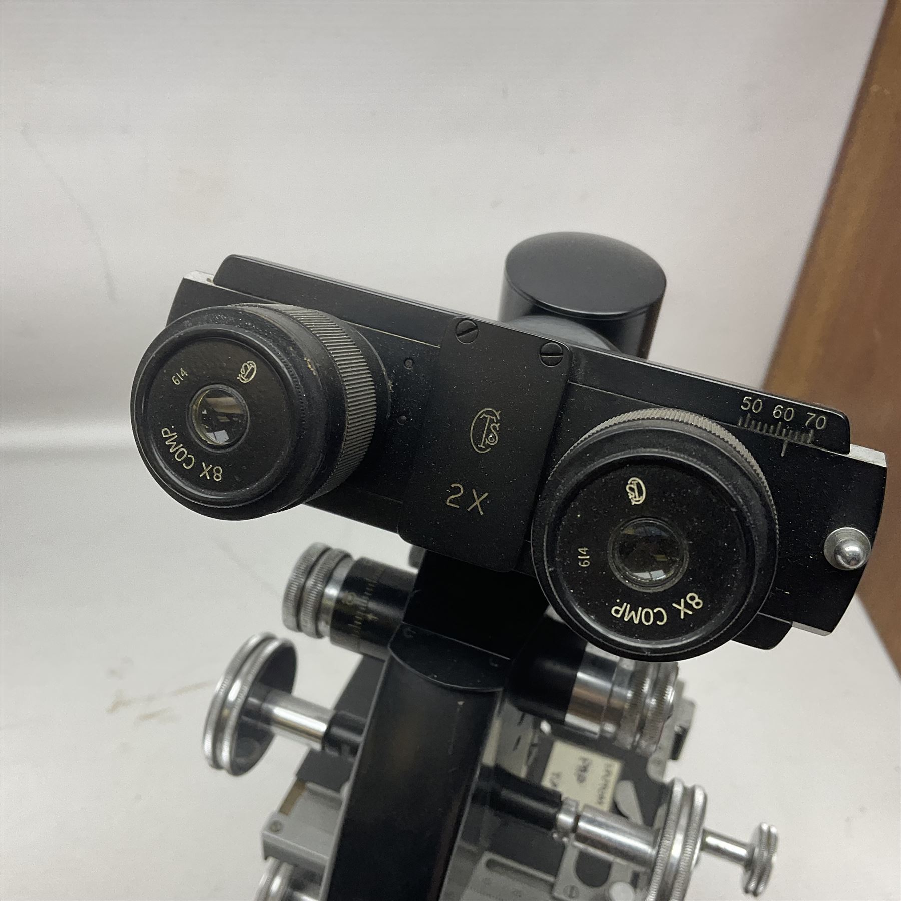 20th century W. Watson & Sons binocular microscope no 98191, in original box, together with W. Watson & Sons Kima microscope no 107846, in original box and Cooke Troughton & Simms binocular microscope no 467926