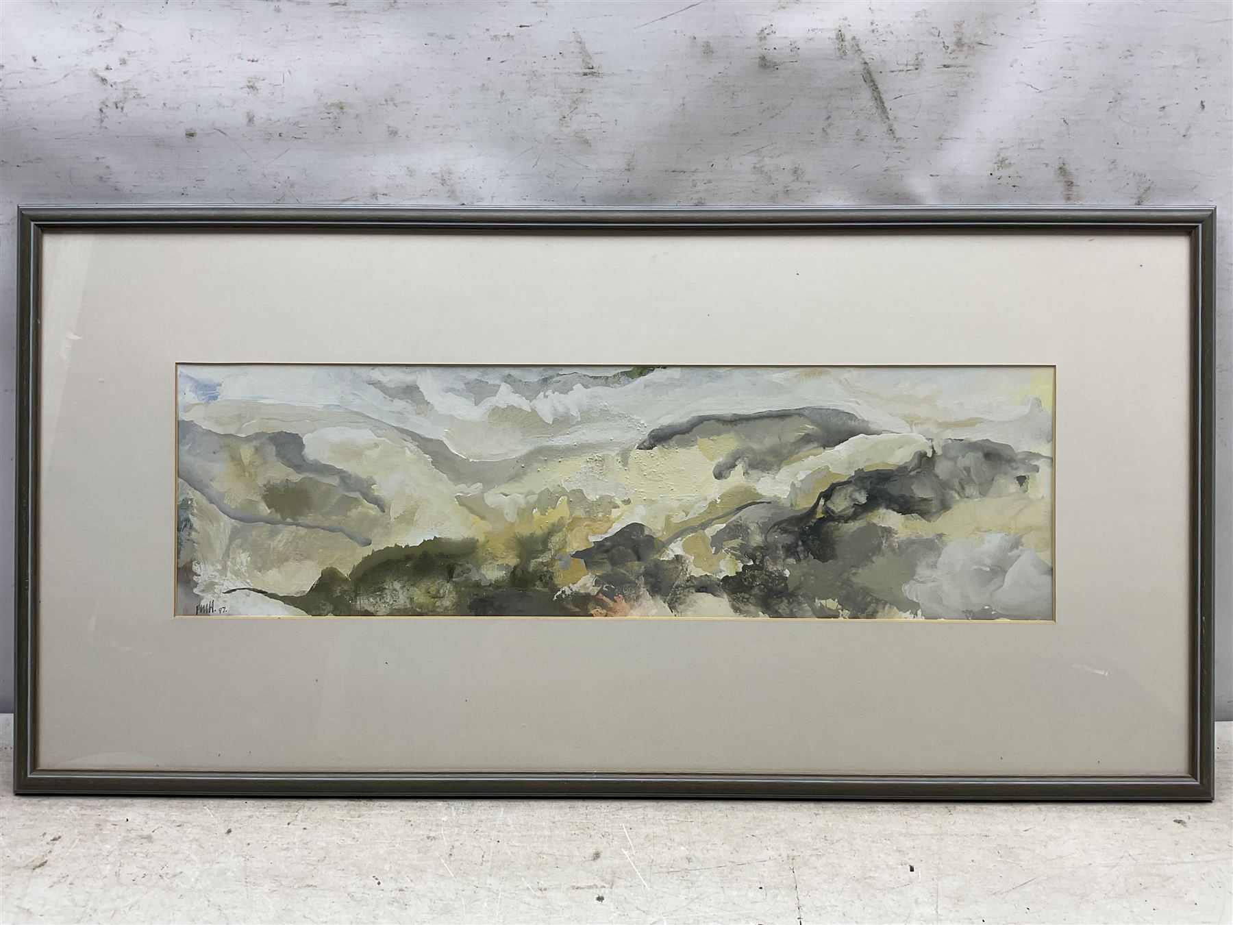 Peter Michael Hicks (Yorkshire 1937-): 'Little Fryup Dale', acrylic signed with initials and dated '97, exhib. Scarborough Art Gallery 'Celebrating the North York Moors', 2001, label verso 18cm x 63cm 