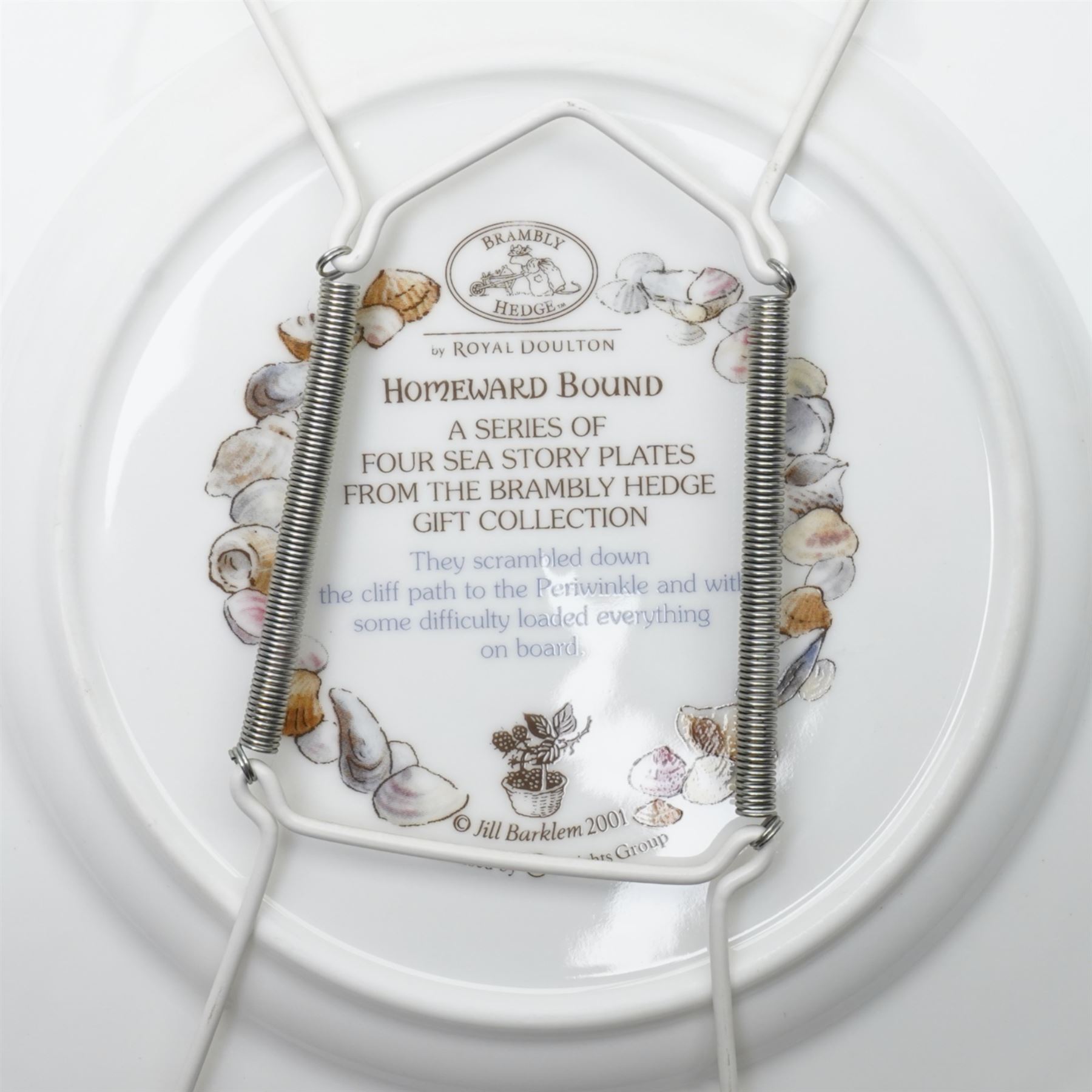 Set of four Royal Doulton Brambly Hedge plates from the 'Sea Story' collection, 'Dining by the Sea', 'Homeward Bound', 'Meeting on the Sand', and 'Rigging the Boat' (4)