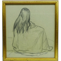  Towelled Bather, pencil drawing signed by Clifford Hall (British 1904-1973) 34.5cm x 31.5cm  