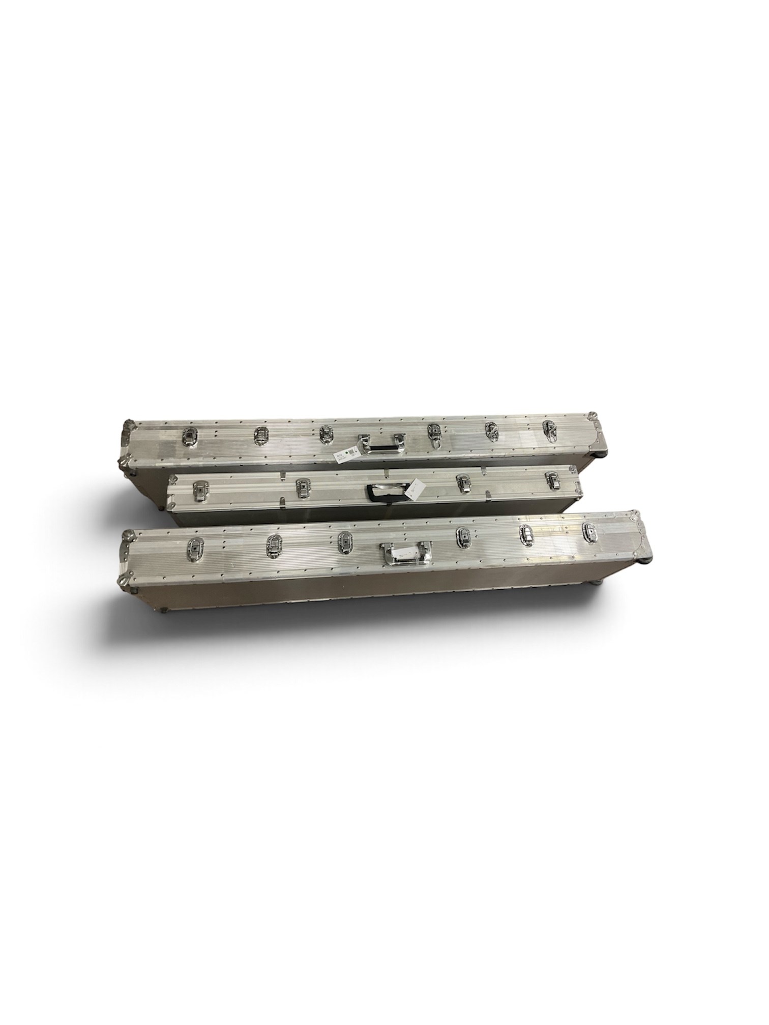 Three hard-shell gun cases, each with wheels to one side, Two by GuardForce, L160cm 