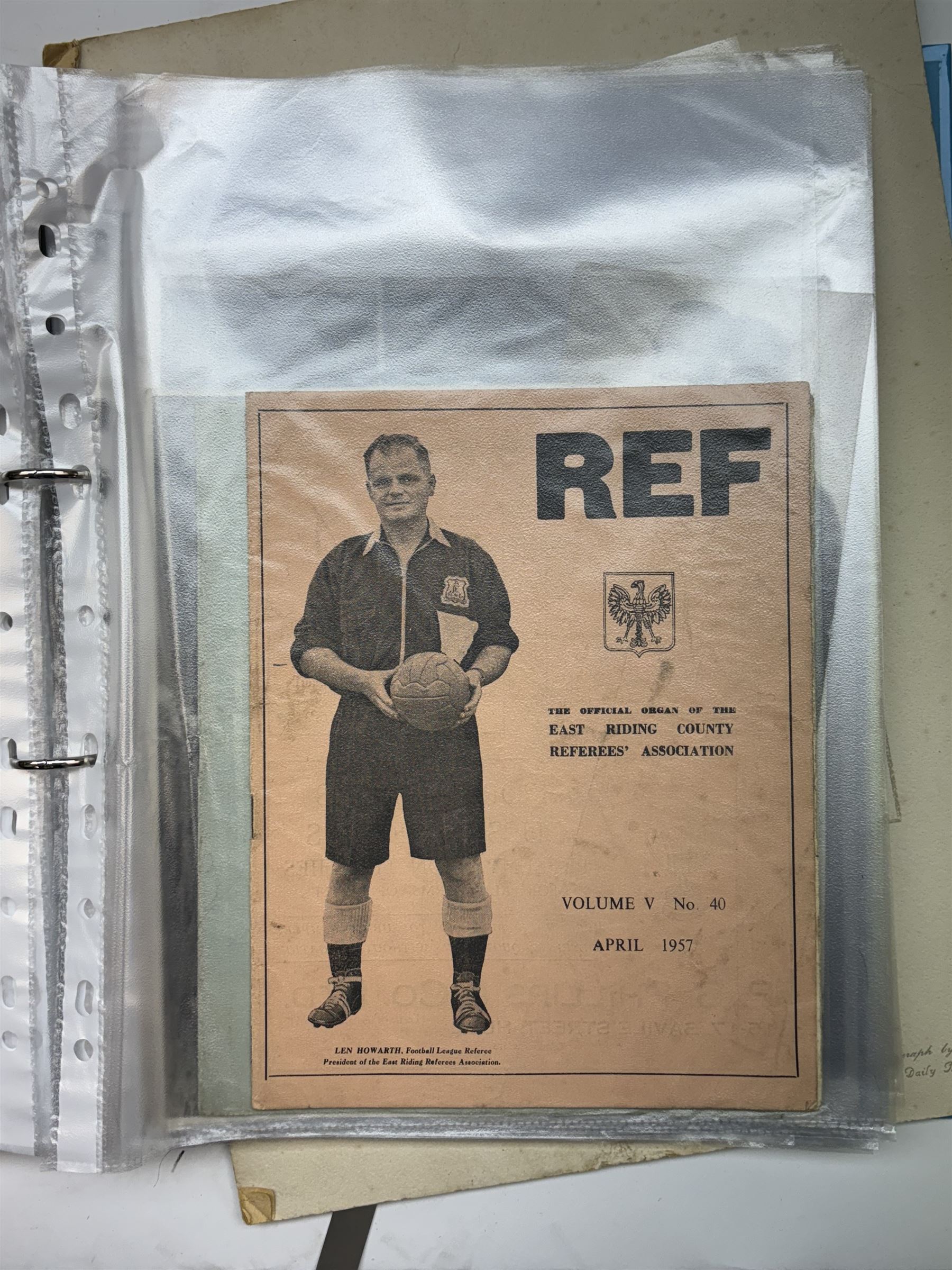 Collection of football memorabilia belonging and relating to the Hull based referee Frank Coultas, including 9ct gold Referee's medal for the 1957 Aston Villa v Manchester United FA Cup Final, inscribed 'The Football Association, F.B Coultas, F.A. Challenge Cup Competition, Final Tie 1957', hallmarked and in original case; the kit worn by him to referee the 1957 FA Cup Final and ephemera relating to the match including photographs, programmes and tickets; together with other football memorabilia collected by Frank Coultas, including programmes, photograph and ticket stubs, with some items relating to the 'Busby Babes'