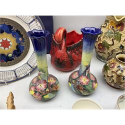 Tony Wood Indian Tree pattern jug and three vase, together with pair of Old Tupton Ware square baluster vases, and other ceramics, in two boxes