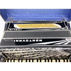 Italian Mantovani piano accordion with Art Deco style black and white case, twenty-four keys and one-hundred and twenty buttons L52cm in carrying case