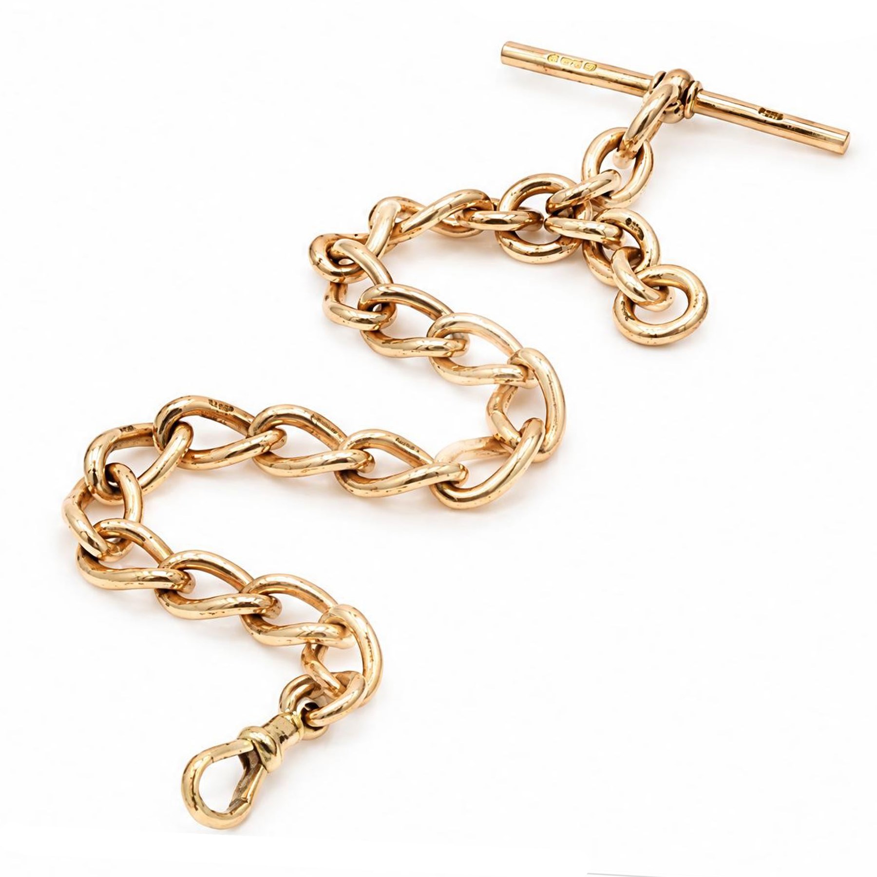 Early 20th century 9ct rose gold Albert chain / bracelet, Birmingham 1923
